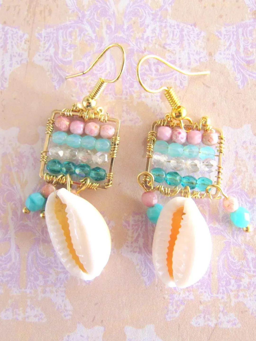 Handmade boho earrings, long earrings, hippie style earrings, summer earrings, bohemial cristal beads jewelry, blue jewelry