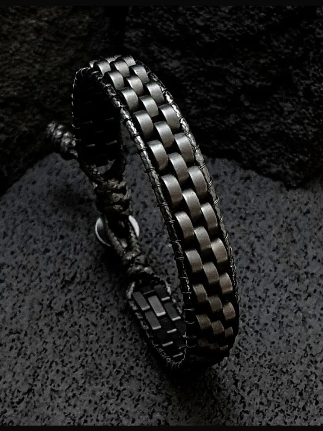 Matte Black Hematite Bracelet, Wickerwork Style Handmade Hematite Wristlet, Sportive Unique Design Jewelry, Christmas Gift for Men and Women