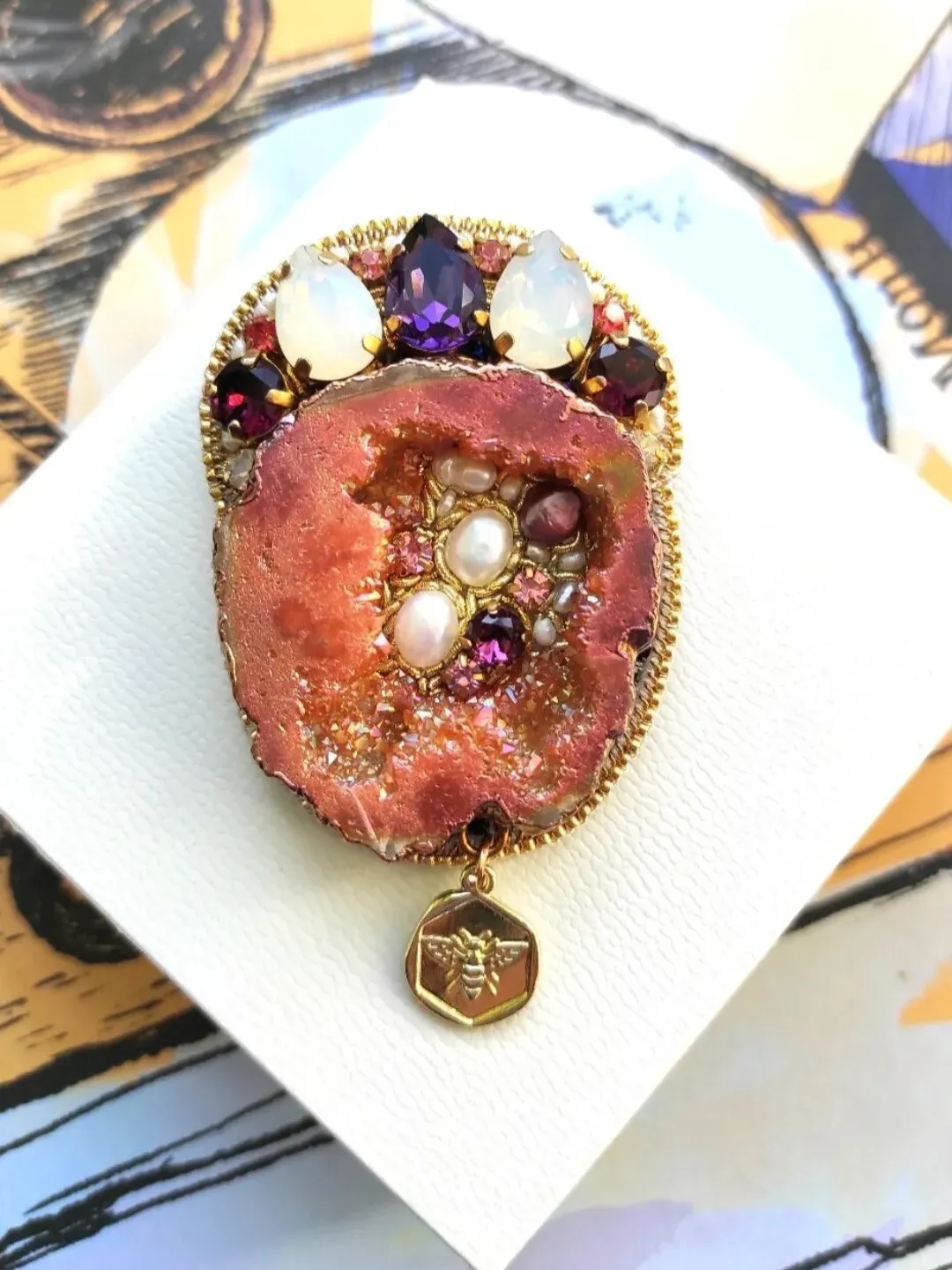 Druzy brooch, quartz brooch, quartz jewelry, stone brooch, druze brooch, gemstone brooch, brooch pin, chrystal brooch