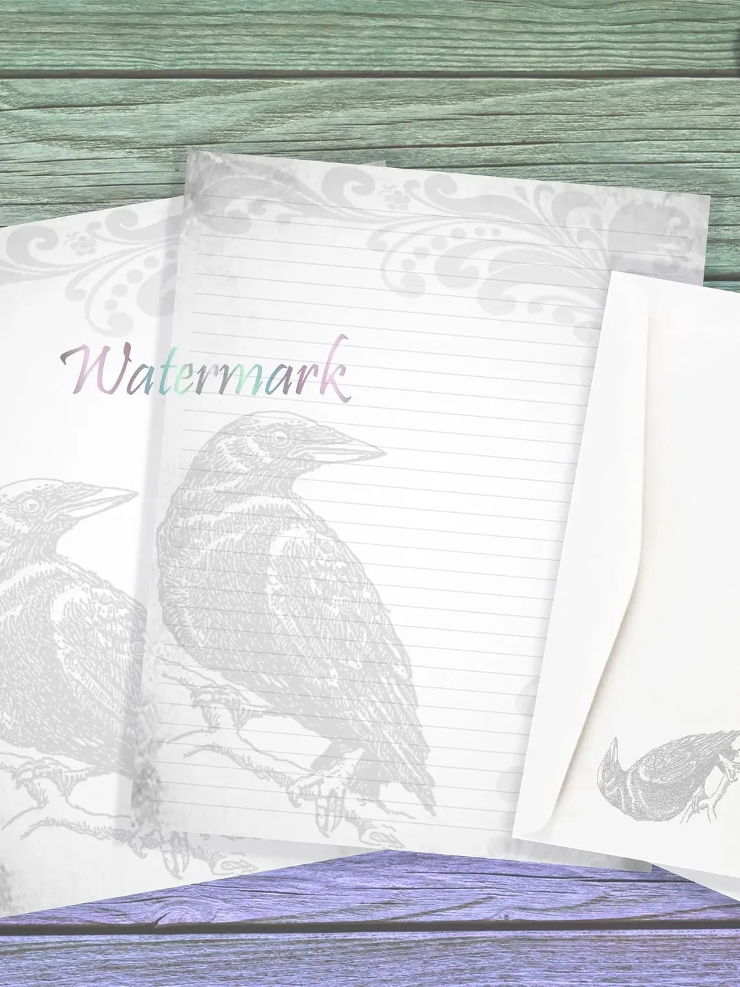 Grey Crow Writing Paper Set | Crow Stationery | Raven Writing Paper | Crow Envelope | Letter Paper | Stationery Page | Junk Journal Paper