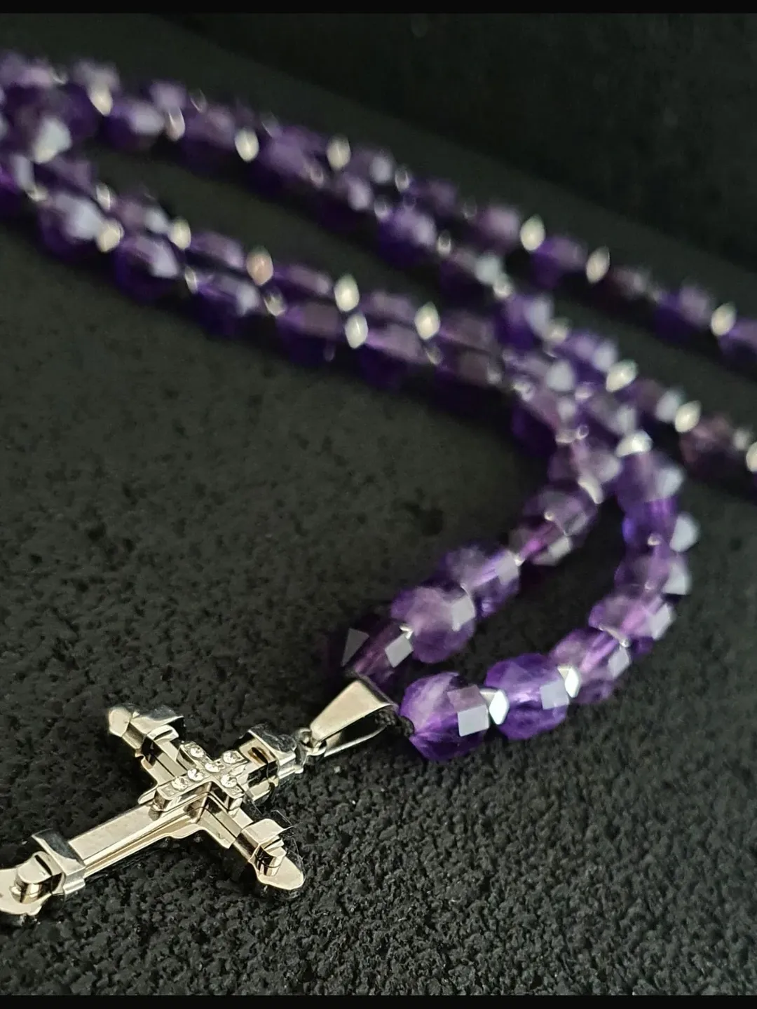 Charming Amethsyt Necklace, Stainless Steel Cross Pendant, Advent day gifts, Prayer Accessorize, High Quality Jewelry, Gifts