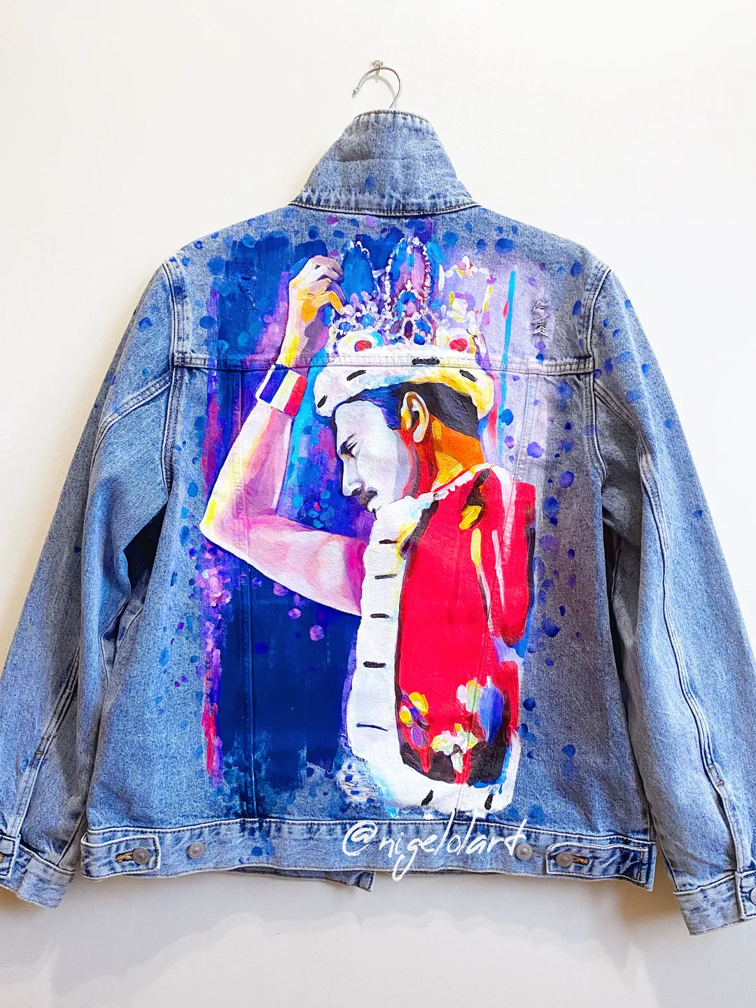 Painted denim jacket Freddie Mercury Queen Group Custom portrait Festival jacket, Custom jacket Freddie poster Painted denim