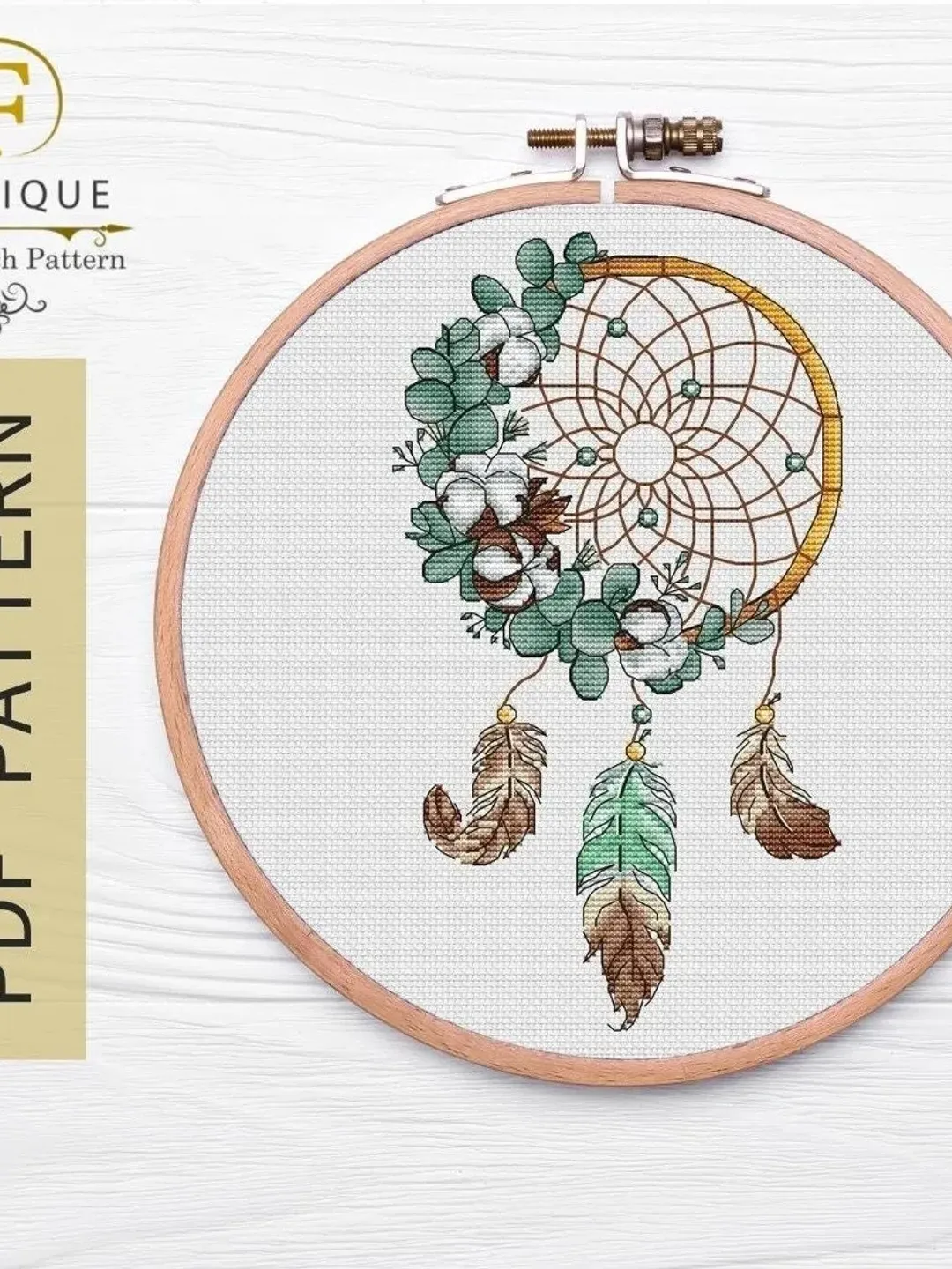 Dream Catcher Cross Stitch Pattern, BOHO Dream Catcher, Cross Stitch Feather, BOHO Cross Pattern, Bohemian Feathers, Modern Cross Stitch