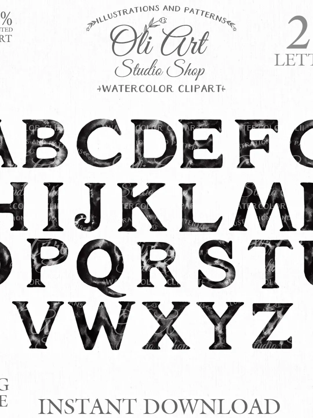 Alphabet Clip Art. Font clipart. Hand Drawn graphics. Design Digital Download. OliArtStudioShop