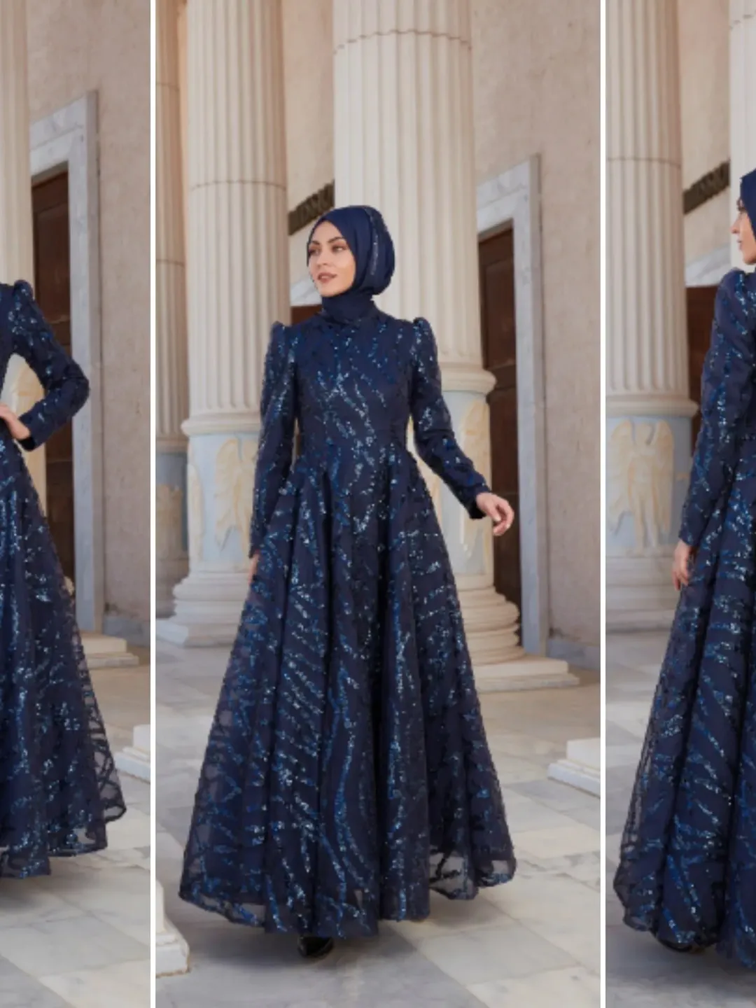 AHUNARE HIJAB - Salkm Navy Blue Embroidered Wedding Dress, Muslim Evening Gown, Nikah, Islamic Wedding, Engagement, Bridesmaid,