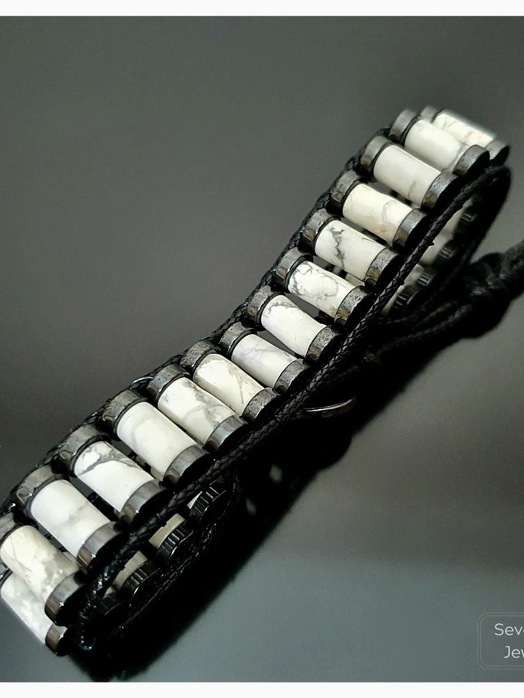 Original Howlite Bracelet, Hematite Gemstone Wristlet, Special Design Jewelry, White Gemstone, Gifts For Women, Men, Valentine's Gifts