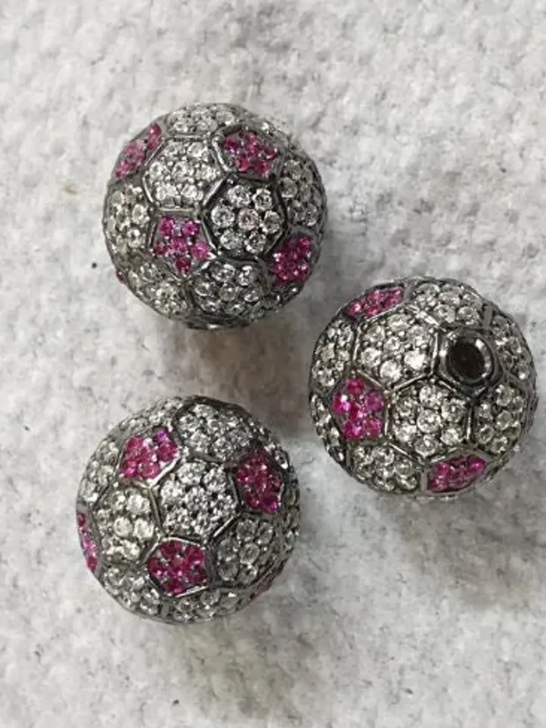 Ruby Diamond Beads, Pave Spacer Beads, 12MM Beads Size, Football Beads, Shamballa Ball Beads, Micro Pave Beads, 925 Sterling Silver Beads