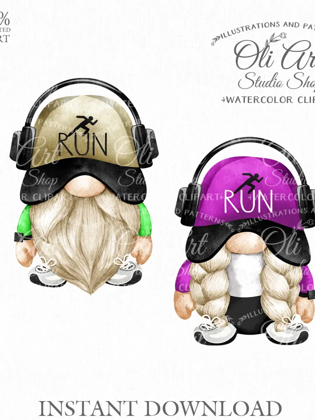 Runner Gnomes Clipart. Digital Clipart, Hand Drawn Graphics, Instant Download. Digital Download. OliArtStudioShop