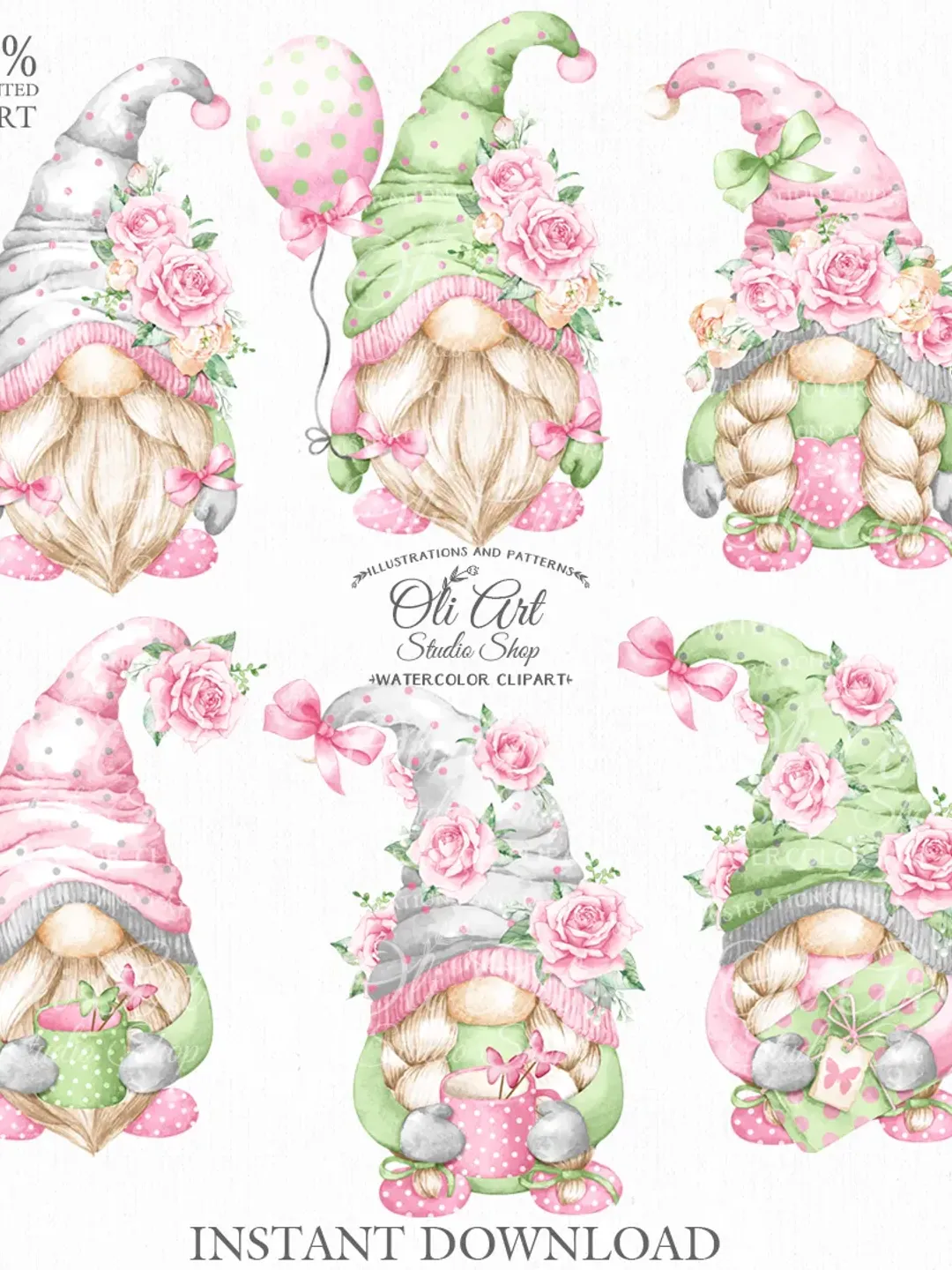 Mother's Day Gnomes Clip Art. Cute Characters, Hand Drawn graphics. Digital Download. OliArtStudioShop