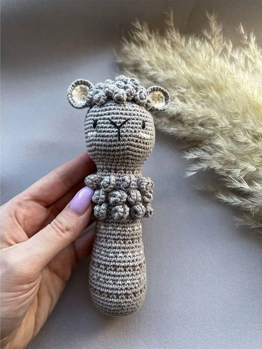 Lamb crochet stick rattle for baby, newborn baby gift rattle, first birthday gift, baby shower gift, stuffed lamb toy, amigurumi stuffed toy