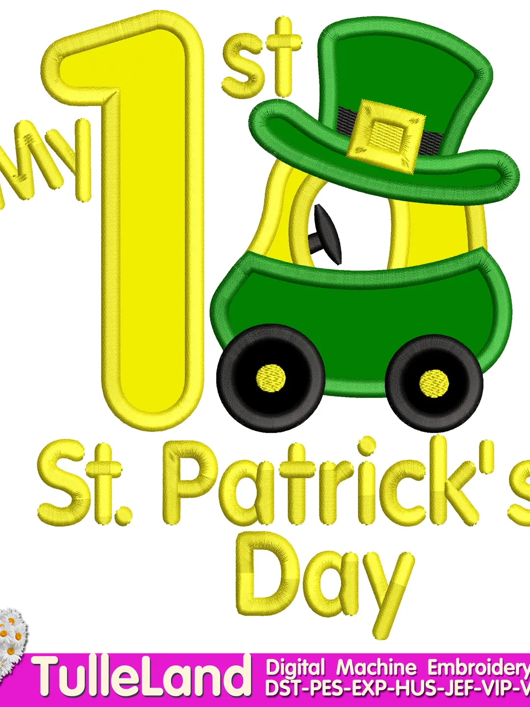 St. Patrick's Day Truck Car Shamrock Car Clover Shamrock Truck  Irish Truck Car Applique Design for Machine Embroidery