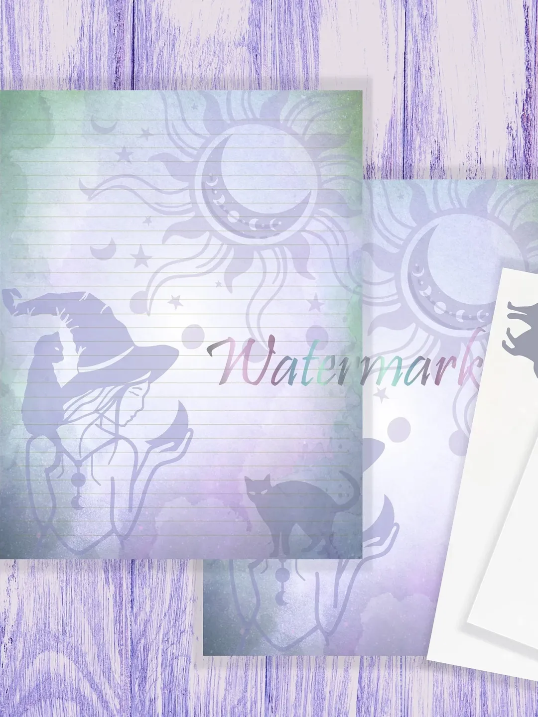 Witch and Black Cat Paper | Witch Stationery | Moon Spell Page | Writing Paper | Stationery Pages | Witchcraft Page | Halloween Letter Paper