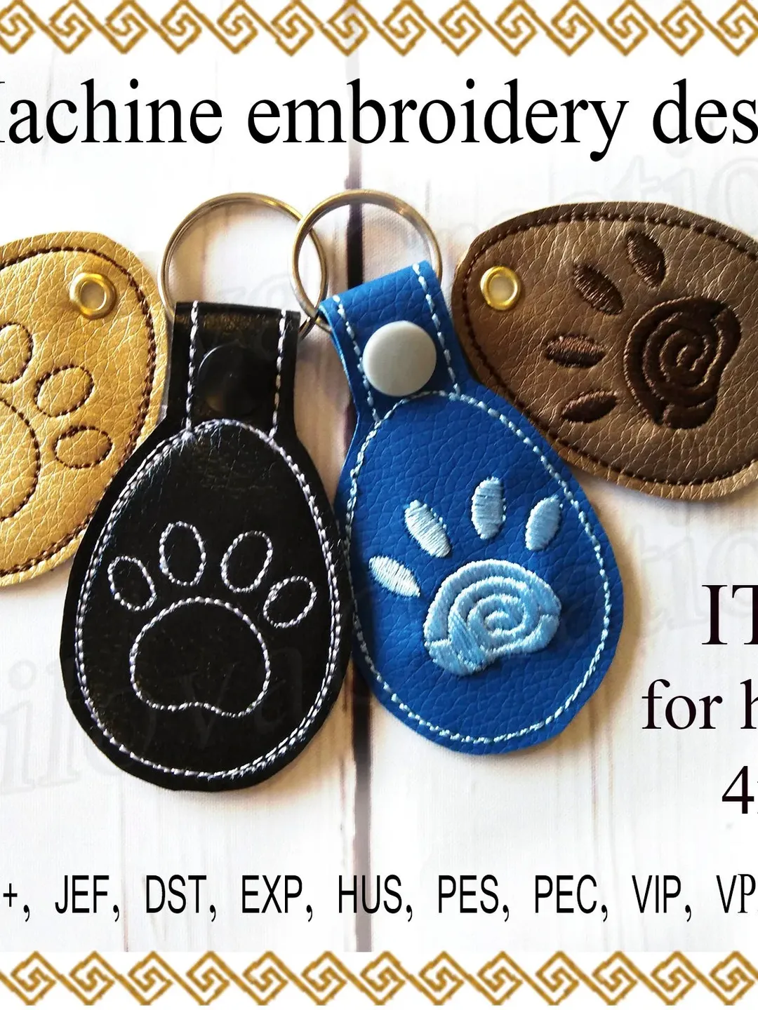 Machine Embroidery Design Key Fob paw Snap Tab Key In The Hoop Key Ring Key Chain horse embroidered Instant Download.