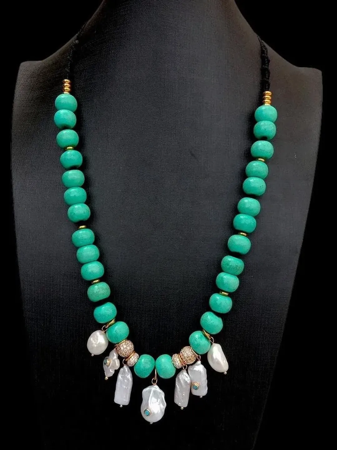 Turquoise Necklace, Large Turquoise Necklace, Statement Necklace, Pearl Charm Necklace, Pearl Turquoise Necklace, Pearl Necklace