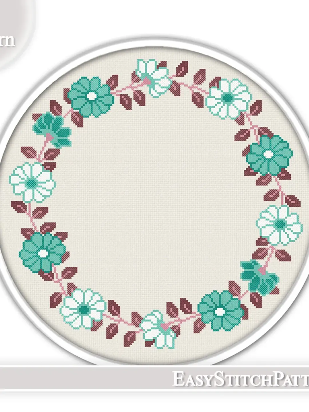 Floral border cross stitch pattern. Floral Wreath cross stitch pattern. Easy cross stitch.
