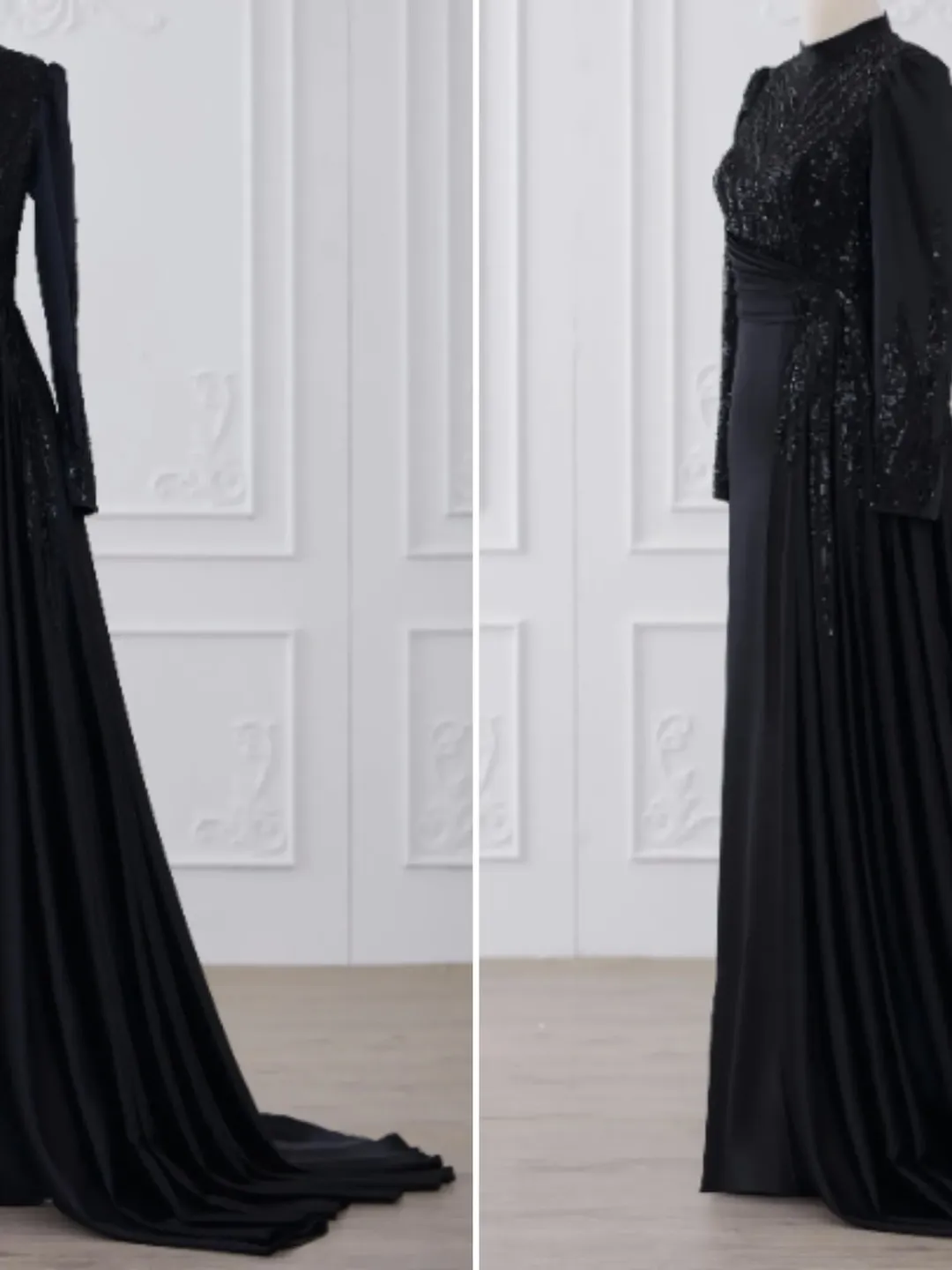 AHUNARE HIJAB - Tılsım  Black Satin Wedding Dress, Muslim Evening Gown, Nikah, Islamic Wedding, Engagement, Bridesmaid,