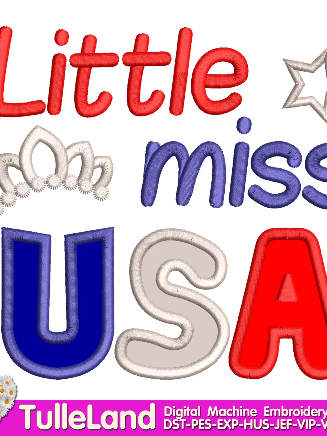 Little miss USA Patriotic America applique Machine embroidery design