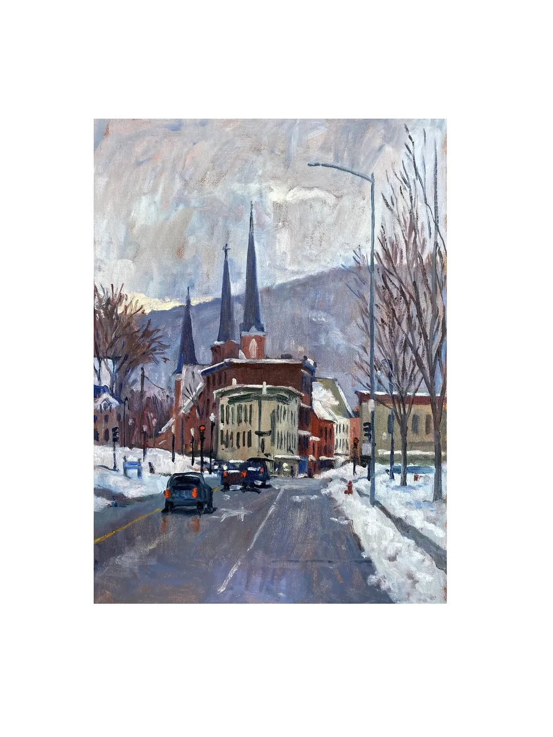 Original Landscape Painting -North Adams Winter- 13x18 Oil on Linen, Impressionist Snow Scene, Signed Original American Fine Art
