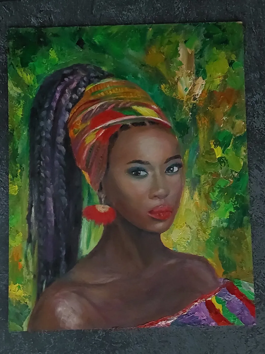 African woman black portrait original oil painting