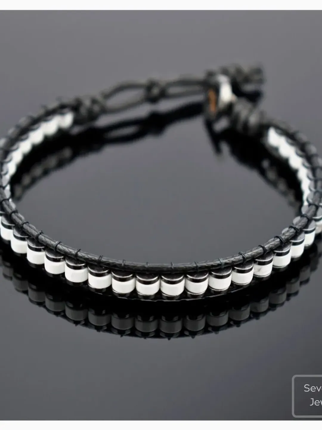 Natural Howlite  Bracelet with Hematite Gemstone, Slim Bracelet, Unisex Bracelet, Special Design Wristlet, Gemstone Jewelery, Gifts for Men