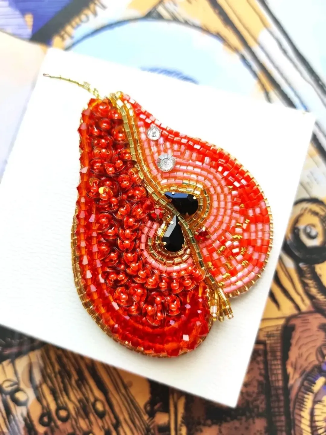 Pear brooch, orange brooch, brooch pin, beaded brooch, mothers day, gift for friend, handmade gifts, brooch, pear