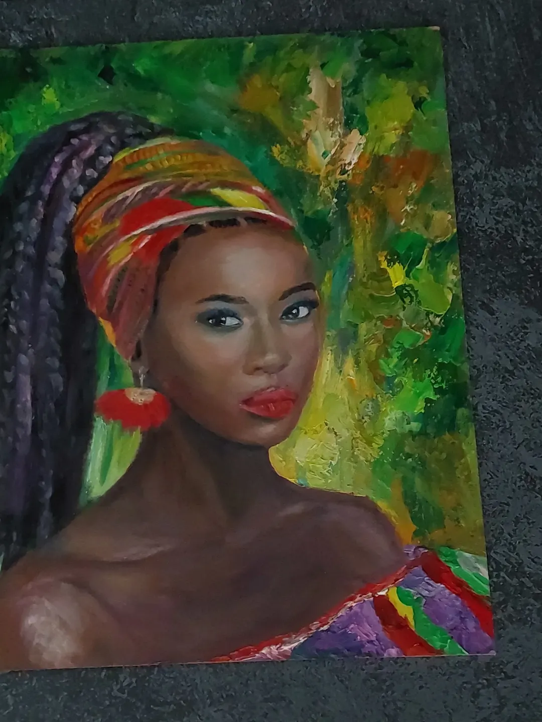 African woman black portrait original oil painting