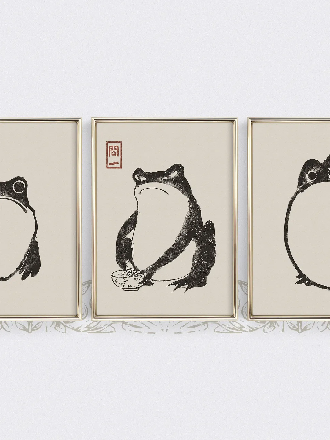 Japandi Wall Art Frog Print set of 3, Vintage Printable Primitive Decor, Matsumoto Shoji Japanese Art Downloadable | 187 S3