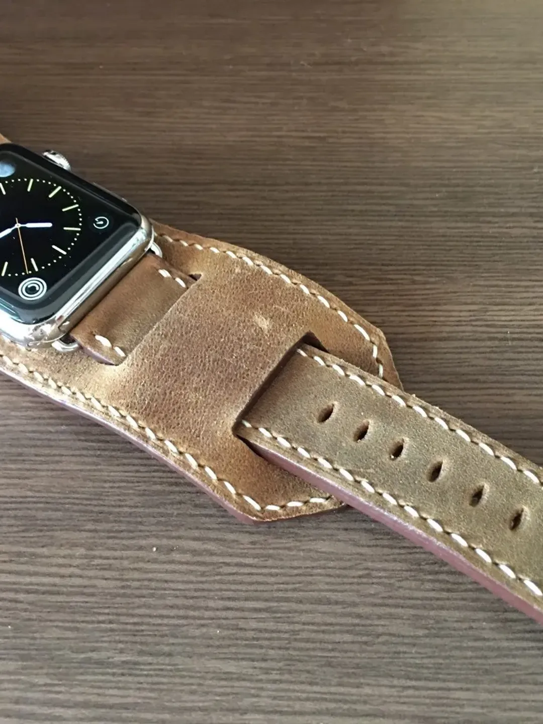 Apple Watch Cuff Band, Series 7 Apple Watch Band 45mm, Beige Genuine Leather Watch Straps for iWatch Series 6 44mm, Smart Watch Accessories