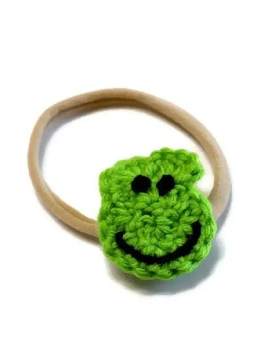 Crochet Frog Face Hair Clip or Headband, Little Girls' Hair Accessories, Nude Nylon Headbands, Baby Shower Gift Ideas, Wild Animal Hair Bow