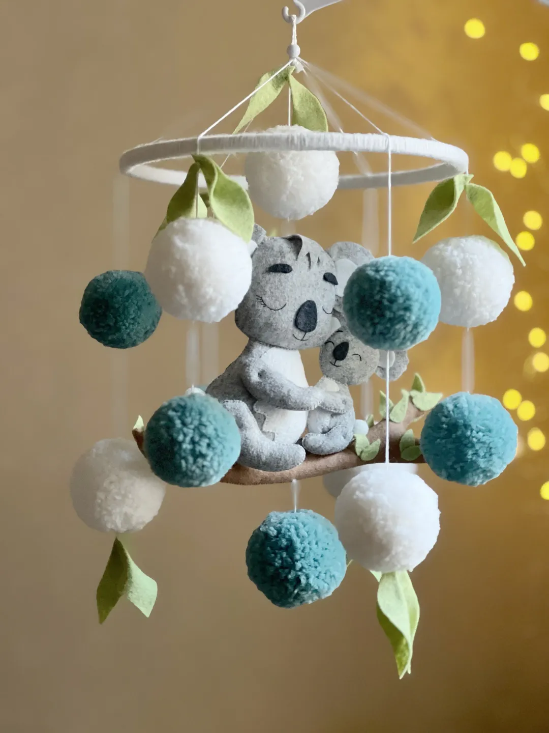 Koala mobile crib Musical mobile felt Nursery decor mobile Baby boy mobile boy Baby shower gift for pregnant
