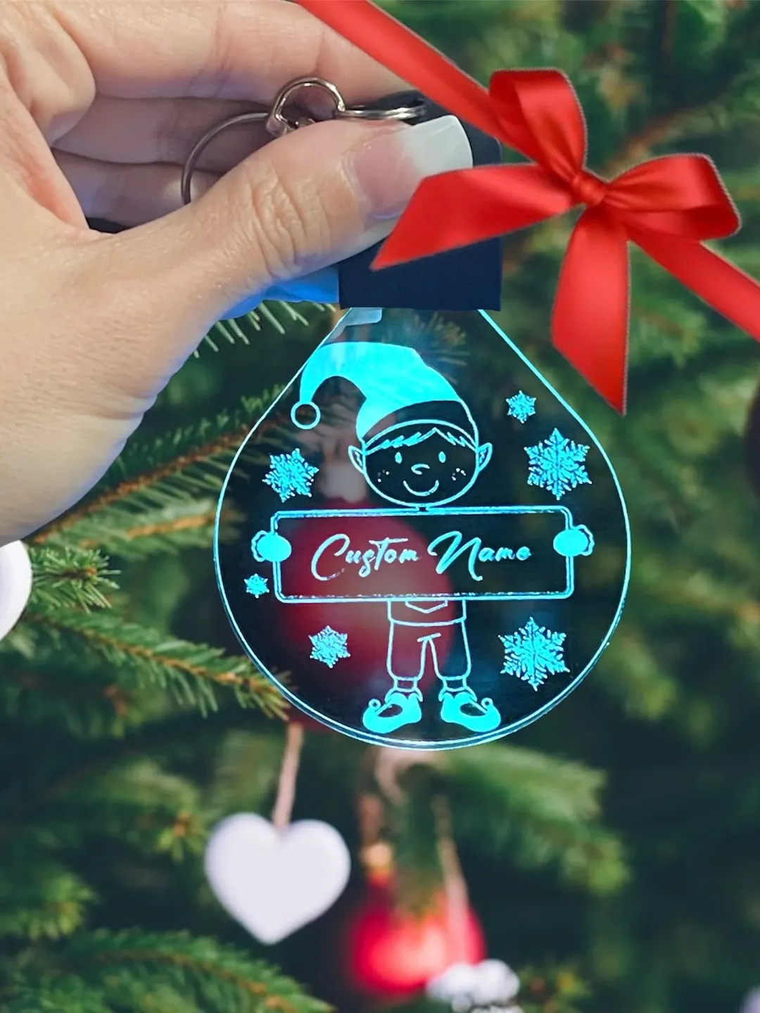 Christmas Elf LED Personalized Christmas ornament/Backpack Keychain
