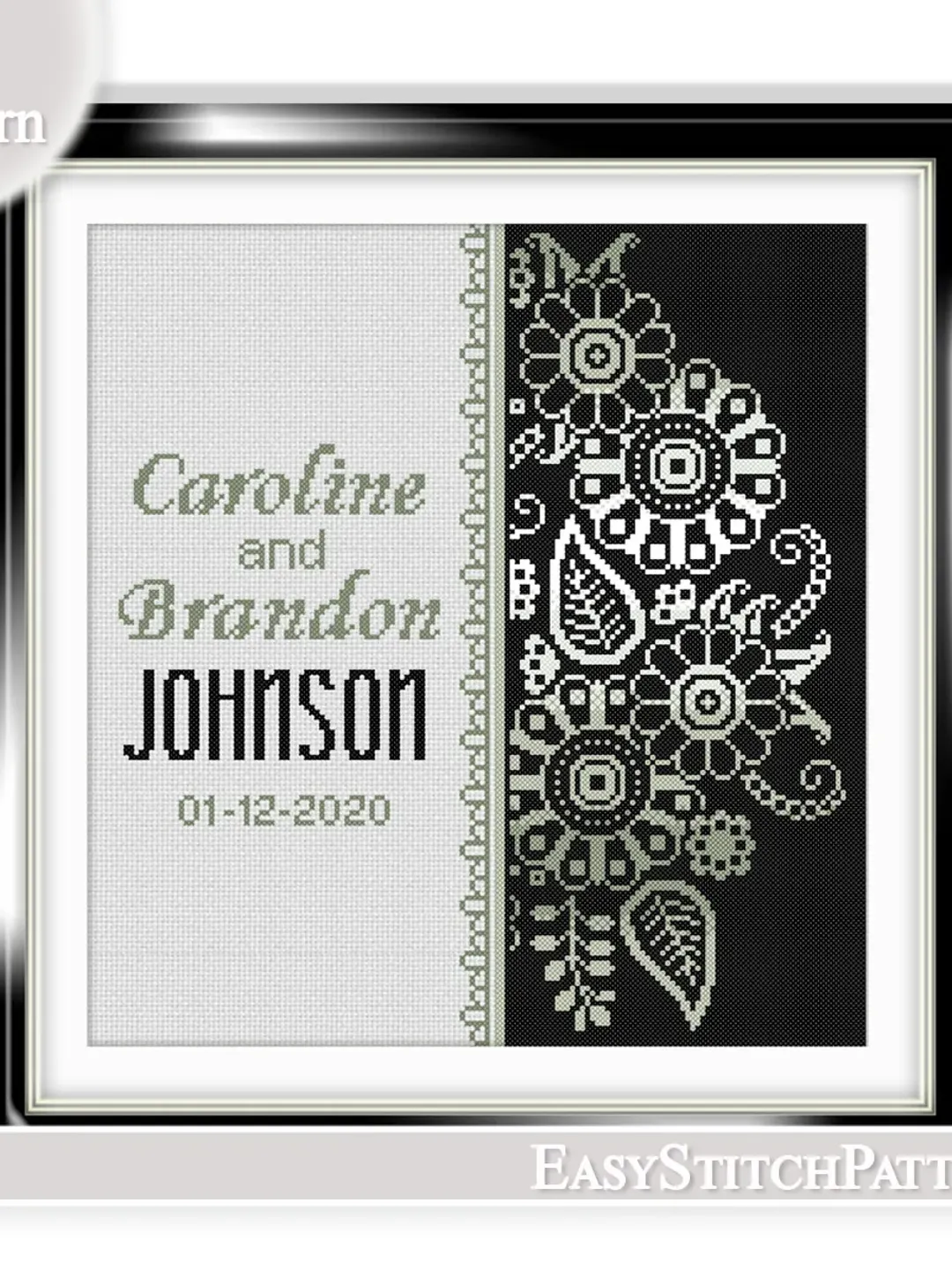 Wedding cross stitch pattern. Flower Border Cross Stitch. DIY. Anniversary cross stitch.
