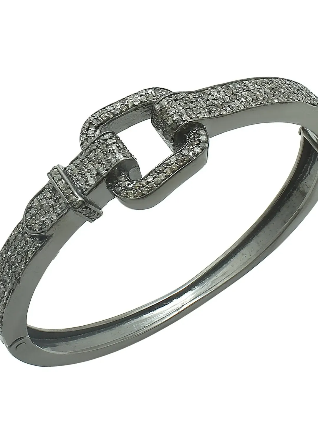 Pave Diamond Bangle, Diamond Cuff Bangle, 925 Sterling Silver Bangle, Antique Look Bangle, Openable Victorian Jewelry, Belt Shape Bangle