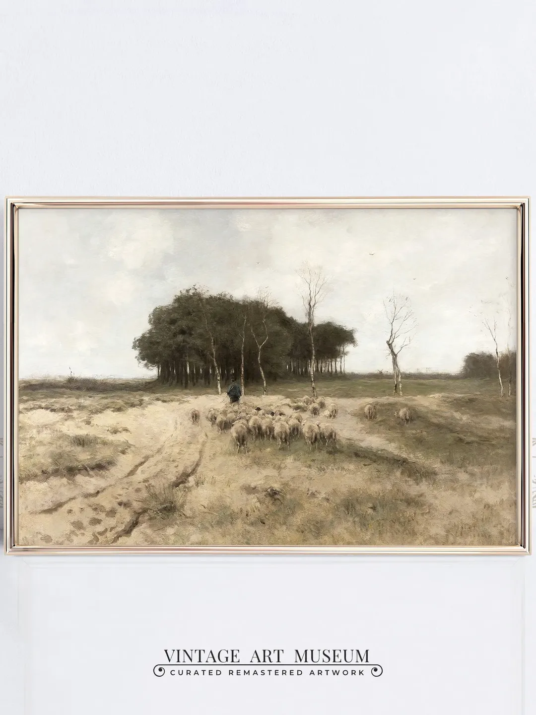 Vintage Wall Art Landscape Antique Oil Painting, Flock of Sheep Print, Large Farmhouse Printable Digital Home Decor | 22