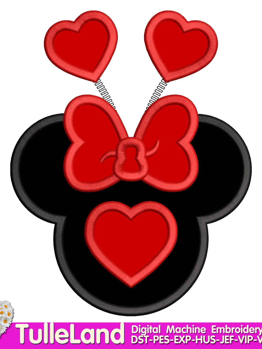 Mouse valentines day Heart Design applique for Machine Embroidery
