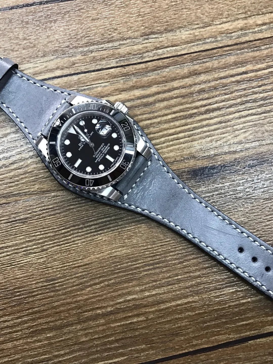 Leather watch band, Gray Watch band, Full bund strap, Leather Cuff watch Strap 20mm, Racing Watch strap, Rally Watch Band, FREE SHIPPING