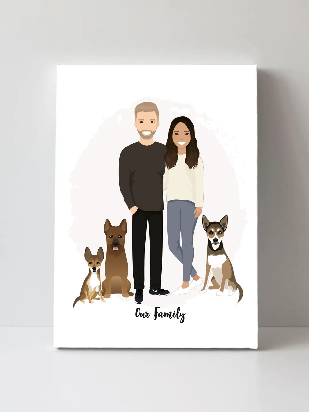 Custom Family Portrait with pet, Christmas gift, Digital illustration