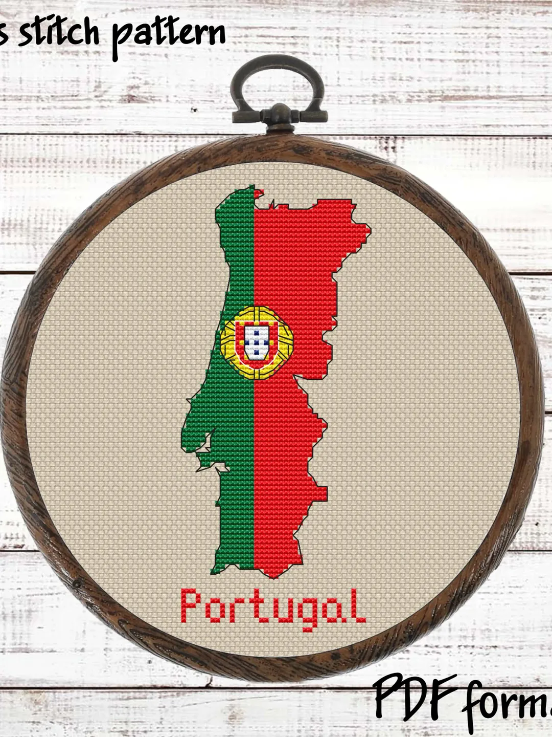 Portugal map Cross Stitch Pattern Modern PDF, Portugal Flag xstitch chart