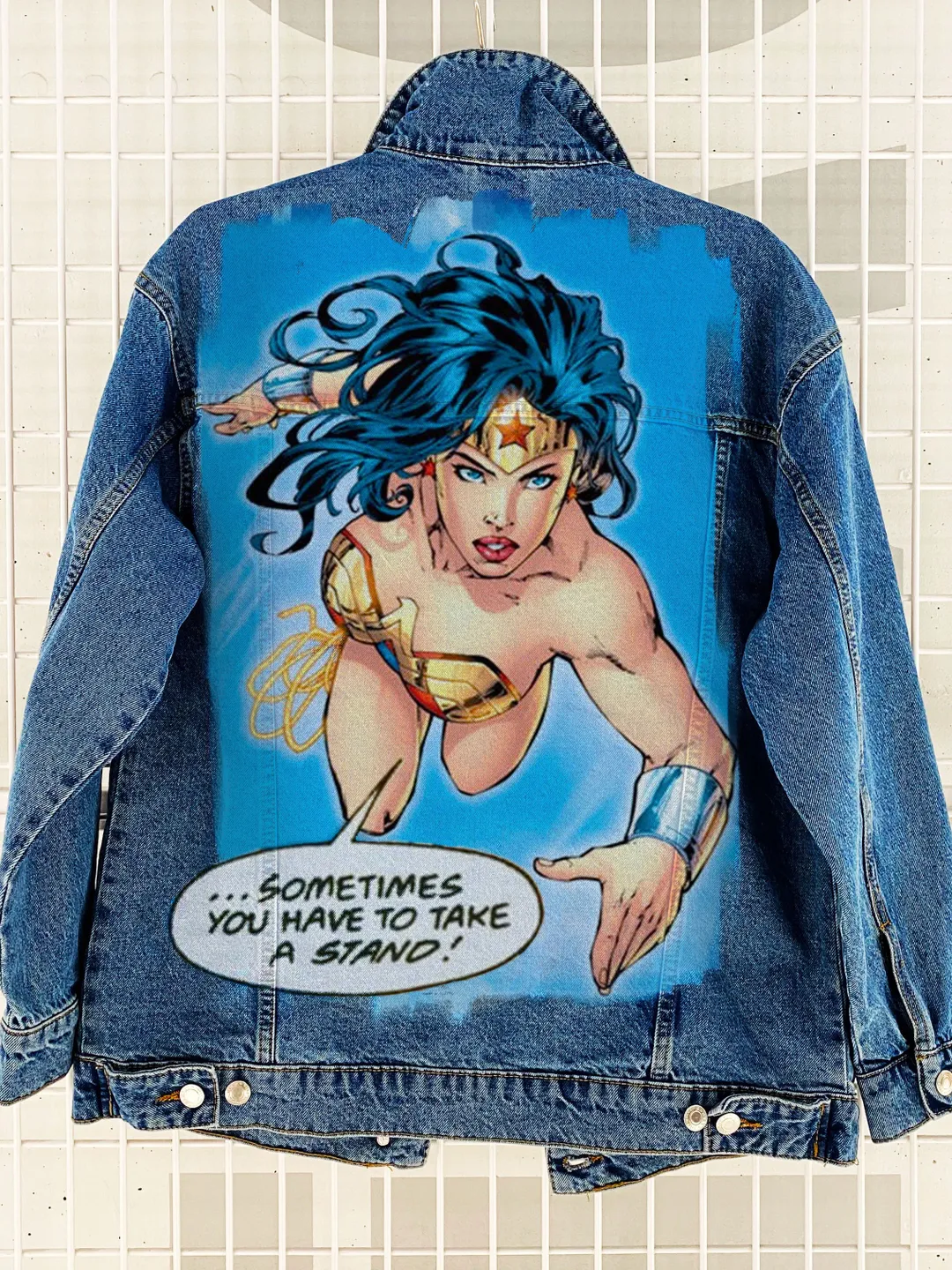 Wonder Woman superhero jacket Painted denim jacket Custom jacket Portrait from photo Personalized denim jacket