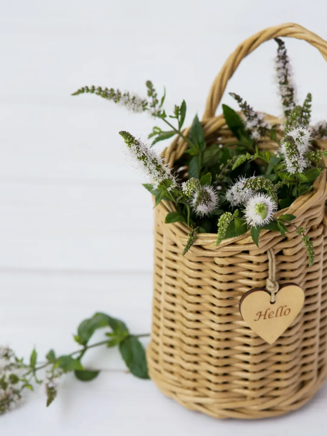 Hanging wicker basket. Basket with handmade handle. Storage basket for kitchen utensils. Kitchen organizer.