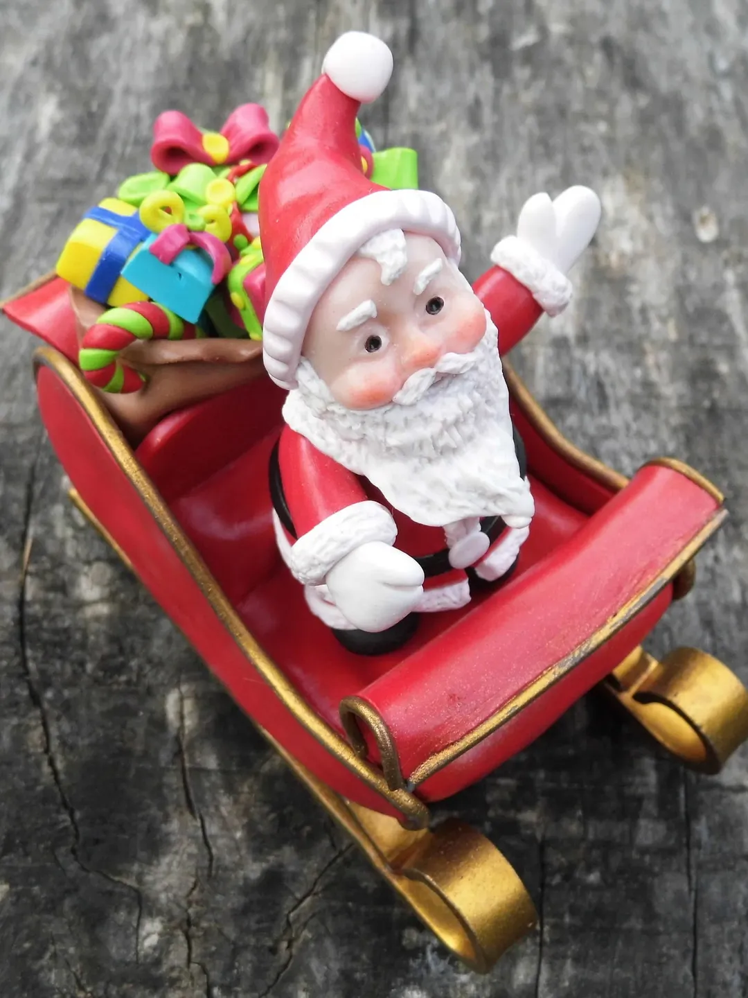 Santa collectible, Santa claus dolls, Santa with sleigh, Christmas figures, Santa Claus Figurine, Handmade clay Santa Claus, Christmas decor