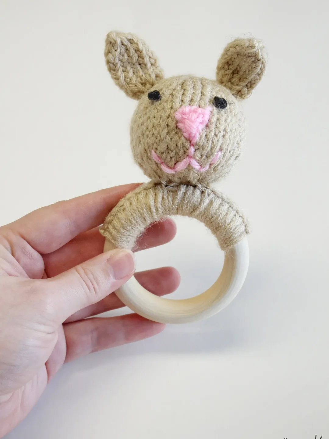 Crochet Bunny Rabbit Rattle, Soft Rattles with Wooden Rings, Jingling Soft Baby Toy, Newborn Baby Shower Gift Ideas, Barnyard Farm Animals
