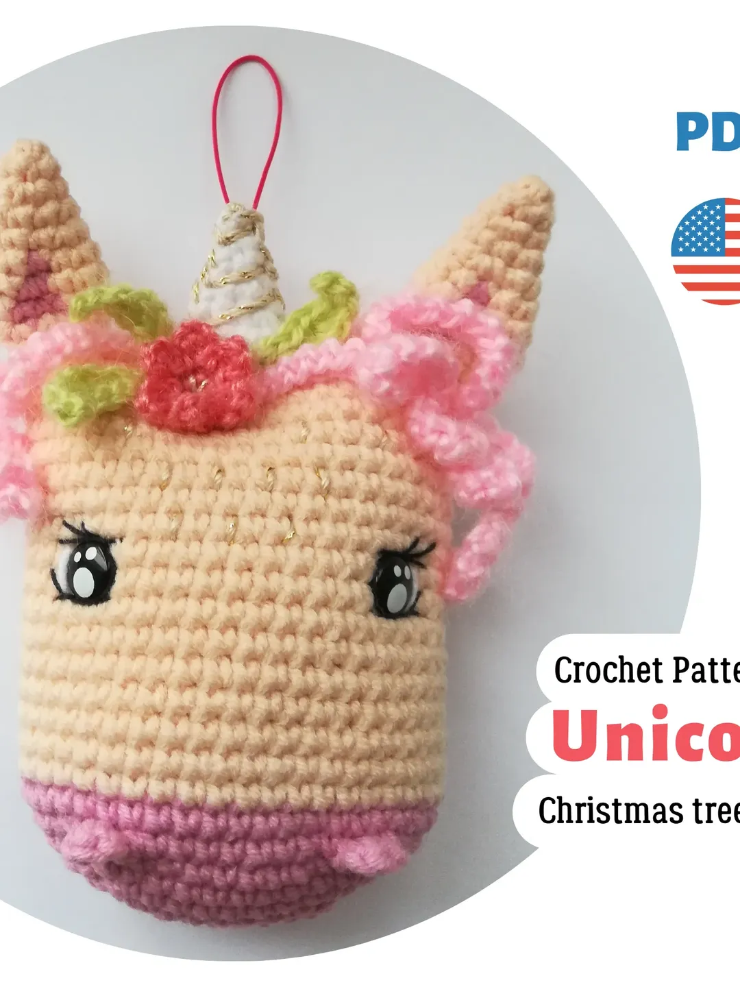 Crochet Unicorn pattern, amigurumi Christmas ornament, crochet unicorn Christmas toy  PDF pattern by CrochetToysForKids