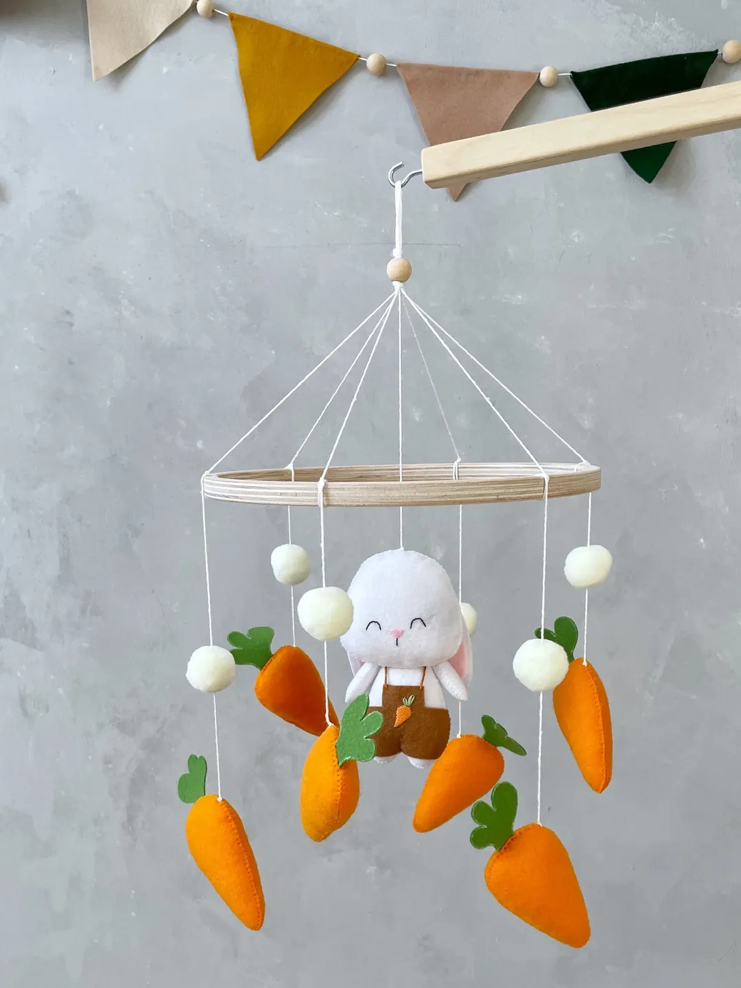 Bunny baby mobile nursery decor, Bunny baby shower gift, Farm baby mobile neutral