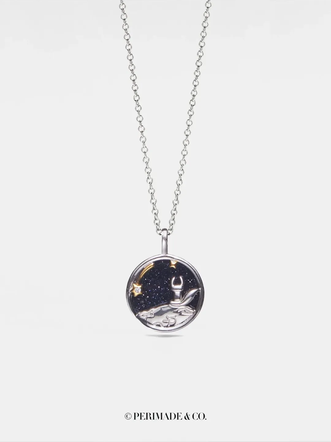 PERIMADE Little Prince Couple Necklace • Fox Planet Star Matching Pendant • Sterling Silver Friendship Jewelry • Trendy Best Friend Gift