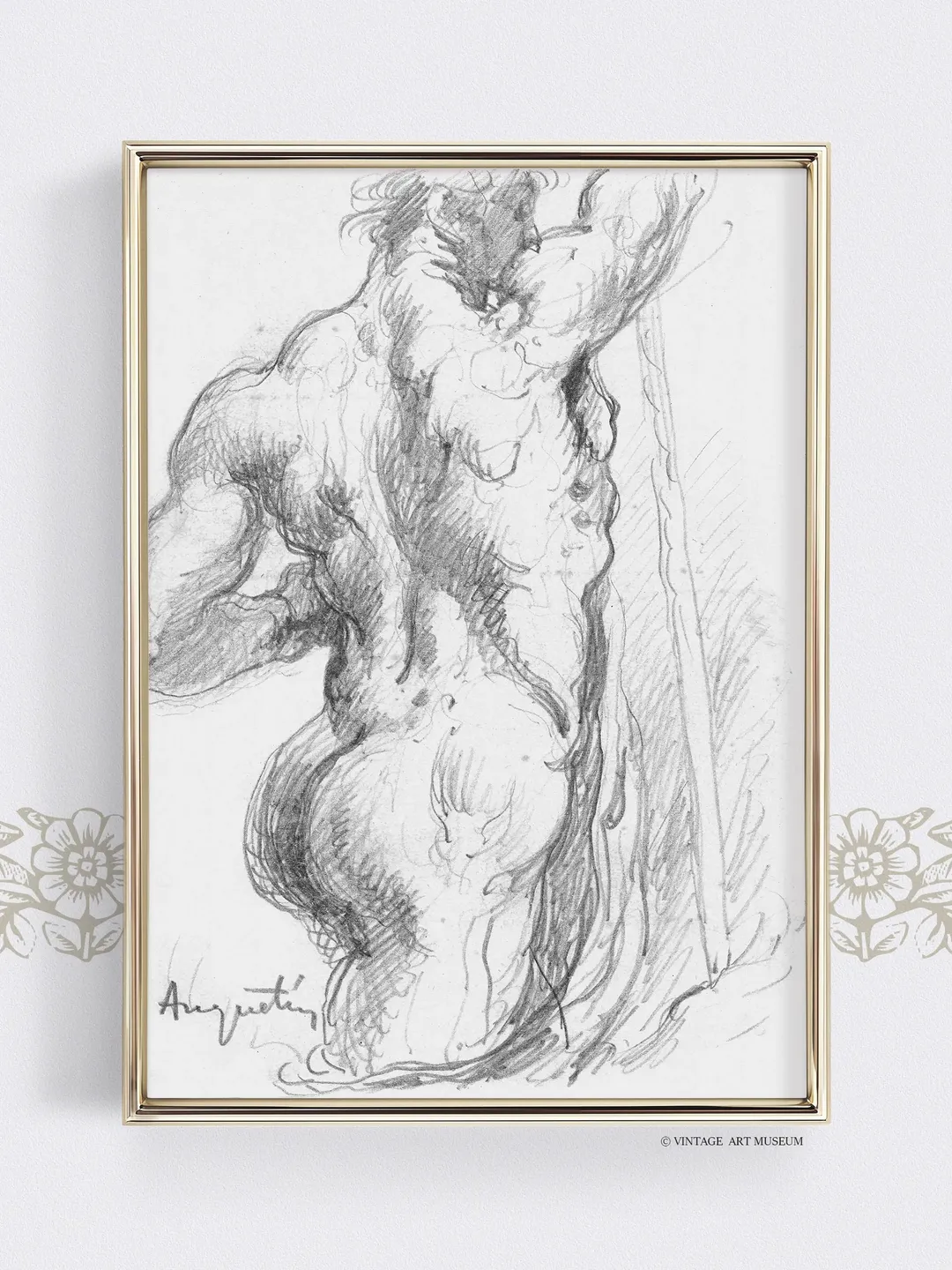 Vintage Hercules Torso Art Sketch Drawing, Abstract Printable Wall Art Decor, Downloadable | 369