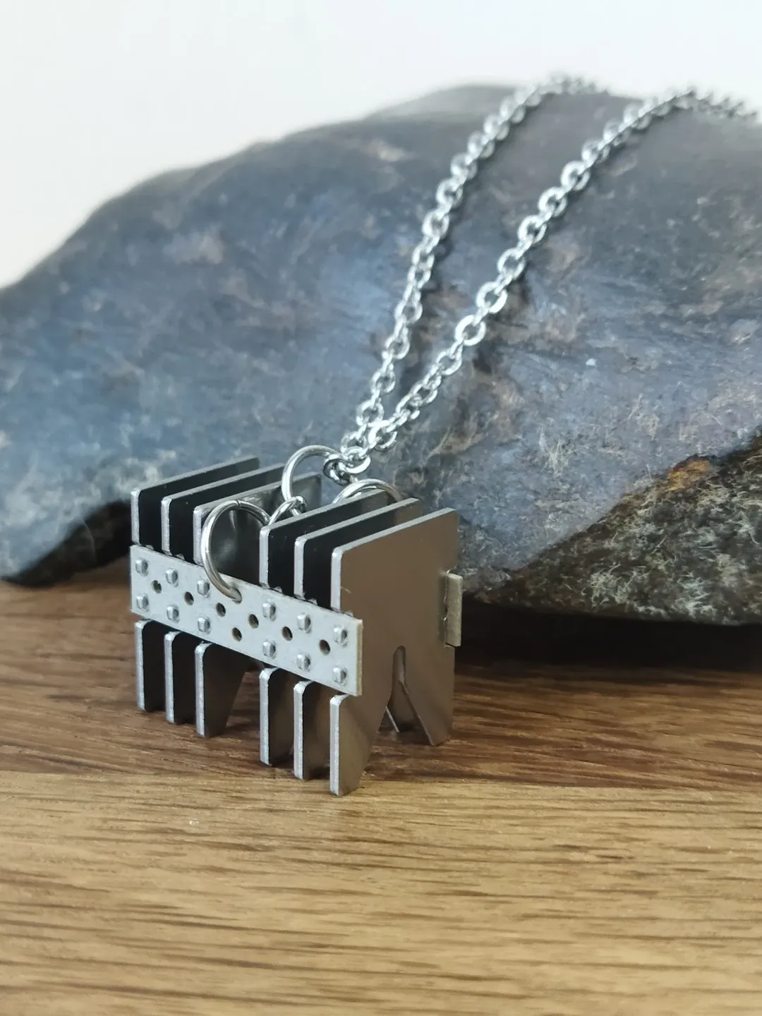 Hardware necklace silver tone Futuristic necklace men Sci-fi