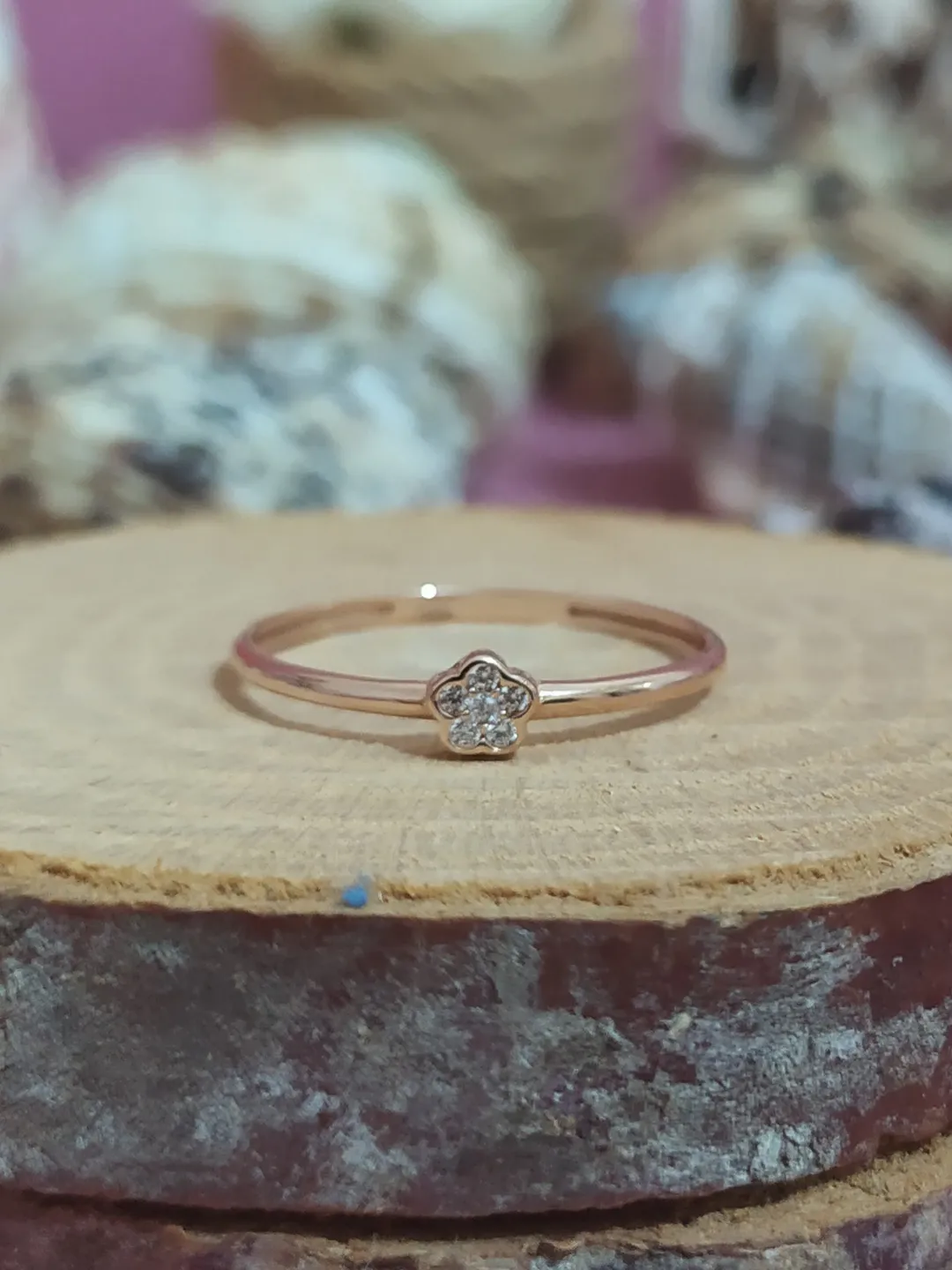 14K Gold Stackable Flower Ring for Women, Minimalistic, Stylish, Trendy, Gift for Her, Anniversary, Valentines,Half Eternity,