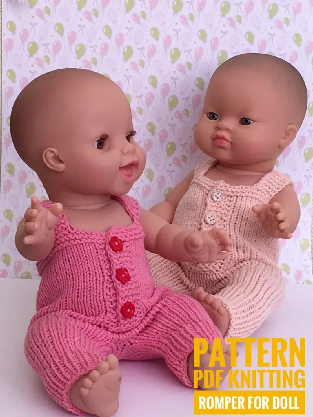 Pattern PDF knitting romper for doll 13-14 inch, tutorial clothes for doll, pattern wardrobe doll,  Minikane  doll