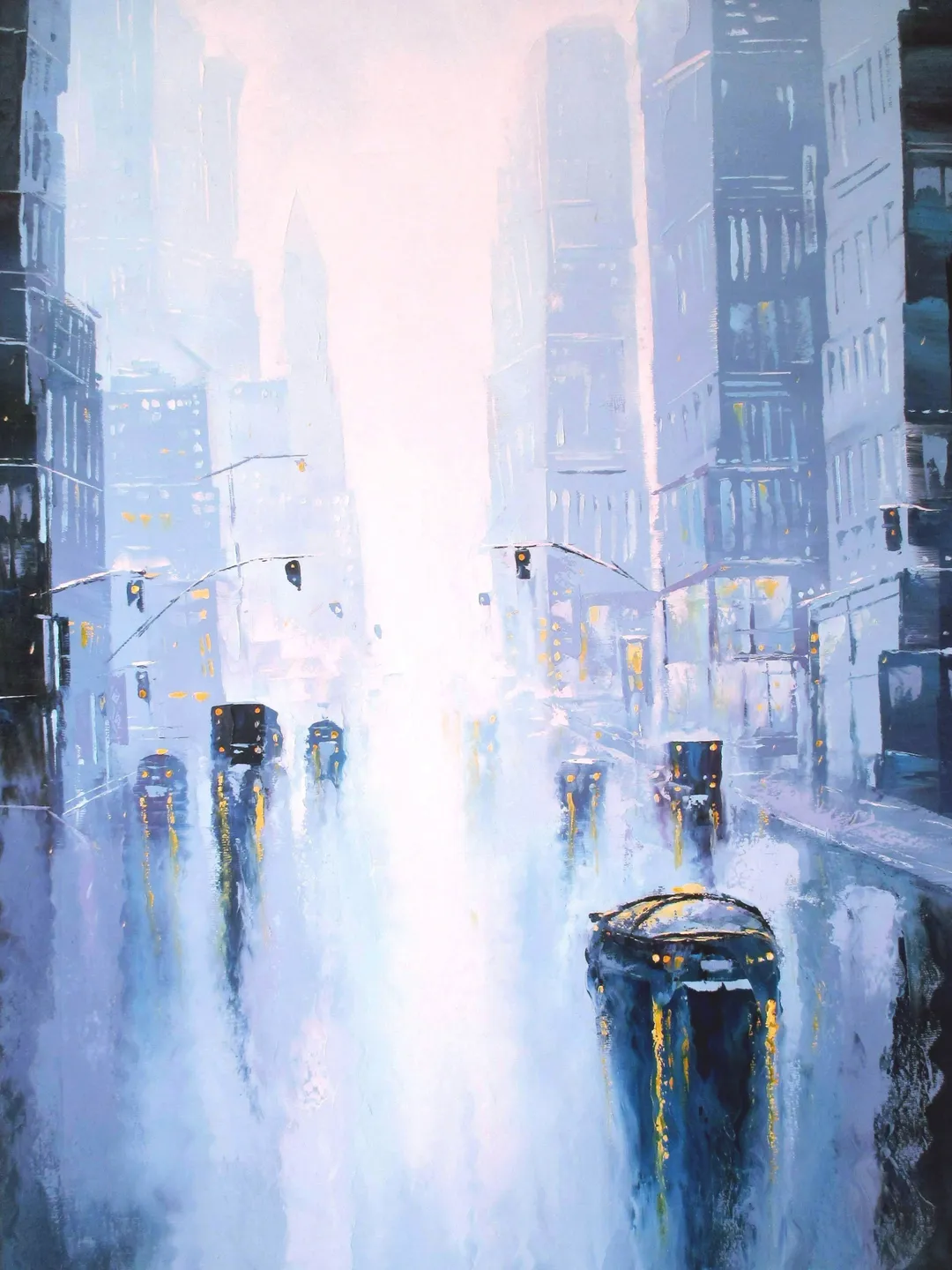 Oil Painting "RAIN CITY" Original Painting on Canvas, Modern City Painting Original Art by "Walperion Paintings"